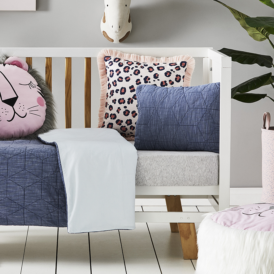 Bodhi Quilted Indigo Cot Quilt Cover Set Adairs