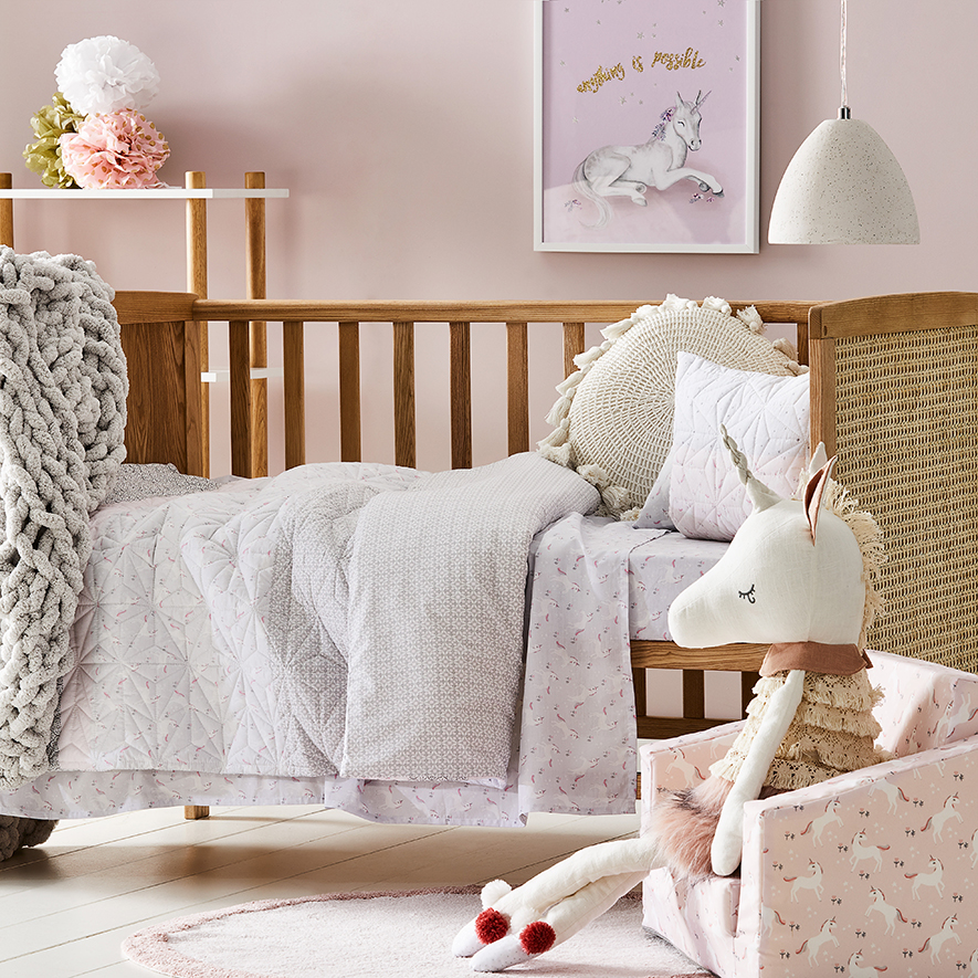 Luna Unicorn Quilted Cot Quilt Cover Set Adairs