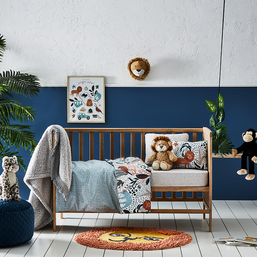 Jungle Dreams Stonewashed Blue Cot Quilt Cover Set Adairs
