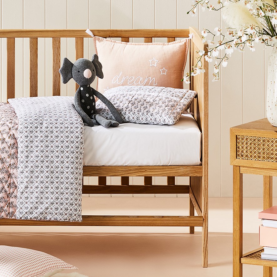 Clementine Quilted Pink Cot Quilt Cover Set Adairs