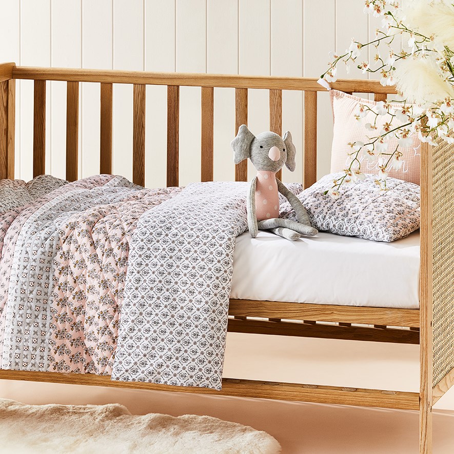 Clementine Quilted Pink Cot Quilt Cover Set Adairs