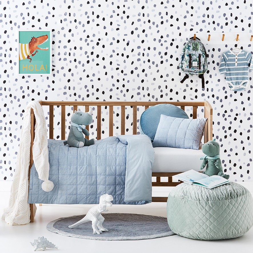 Phoenix Quilted Light Blue Cot Quilt Cover Set Adairs