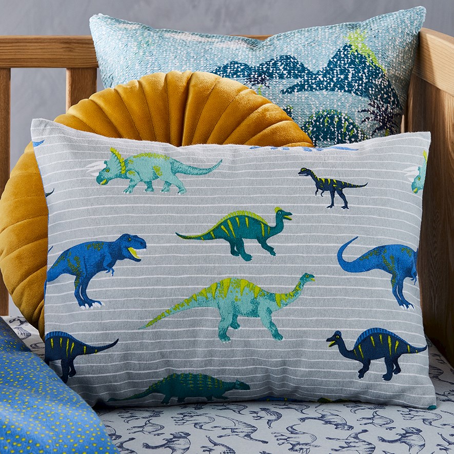 Dinosaur Stomp Grey Flannelette Cot Quilt Cover Set Adairs