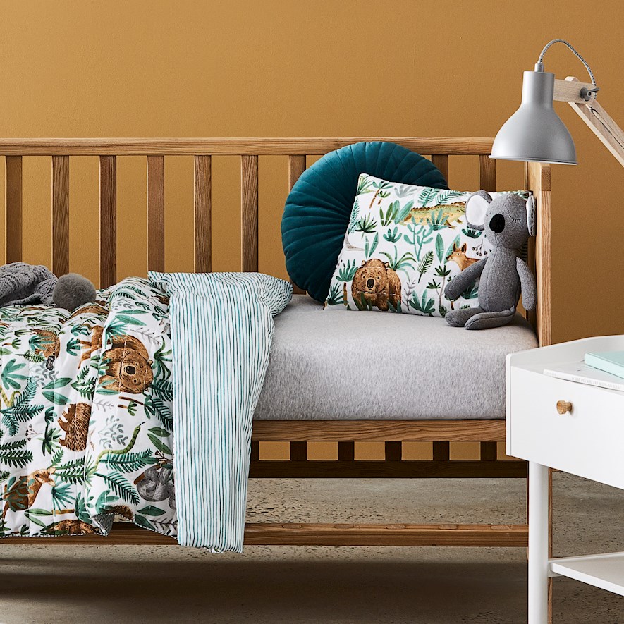 Down Under Adventures Quilted Eucalyptus Cot Quilt Cover Set Adairs