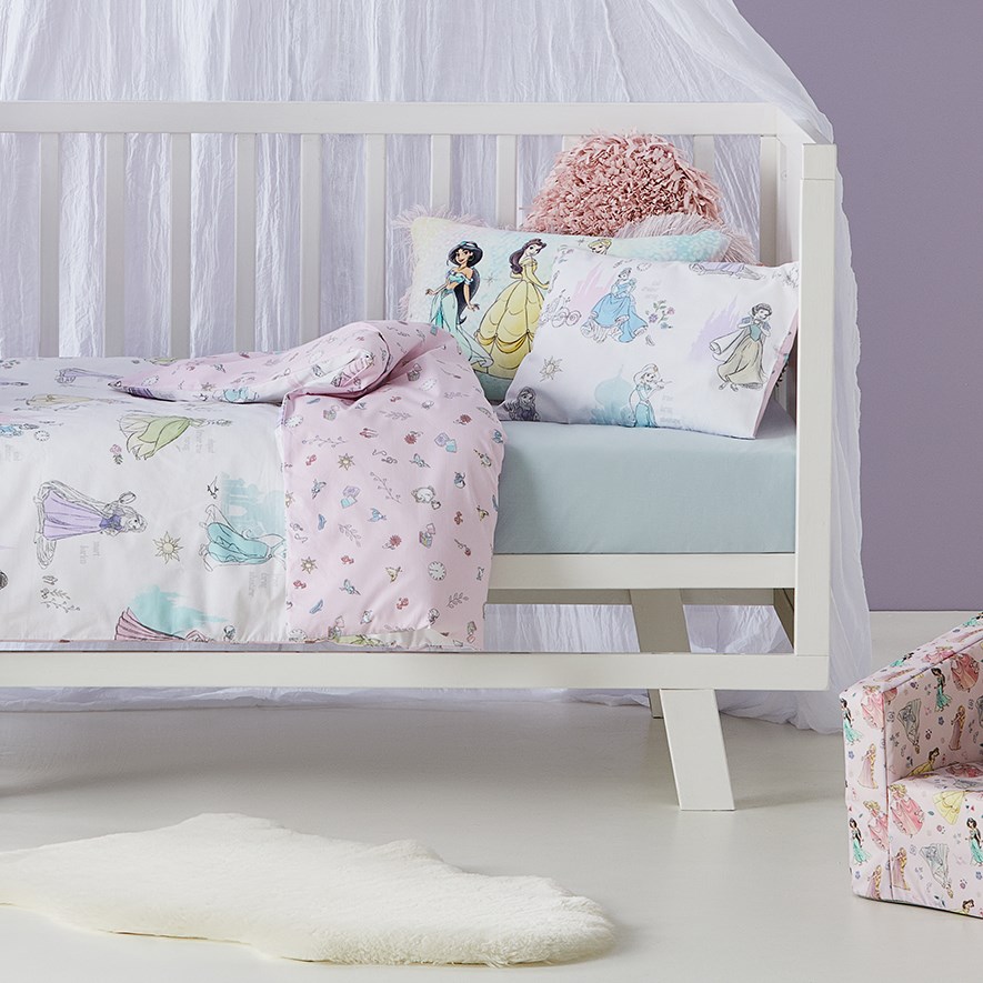 Disney Princess Castle White Cot Quilt Cover Set Adairs
