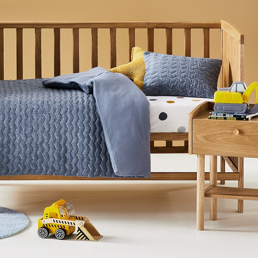 Oliver Denim Quilted Cot Quilt Cover Set Adairs