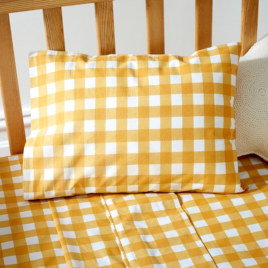 Harlequin Check Organic Cotton Sheet Set Cot Mustard Sheet Set Adairs