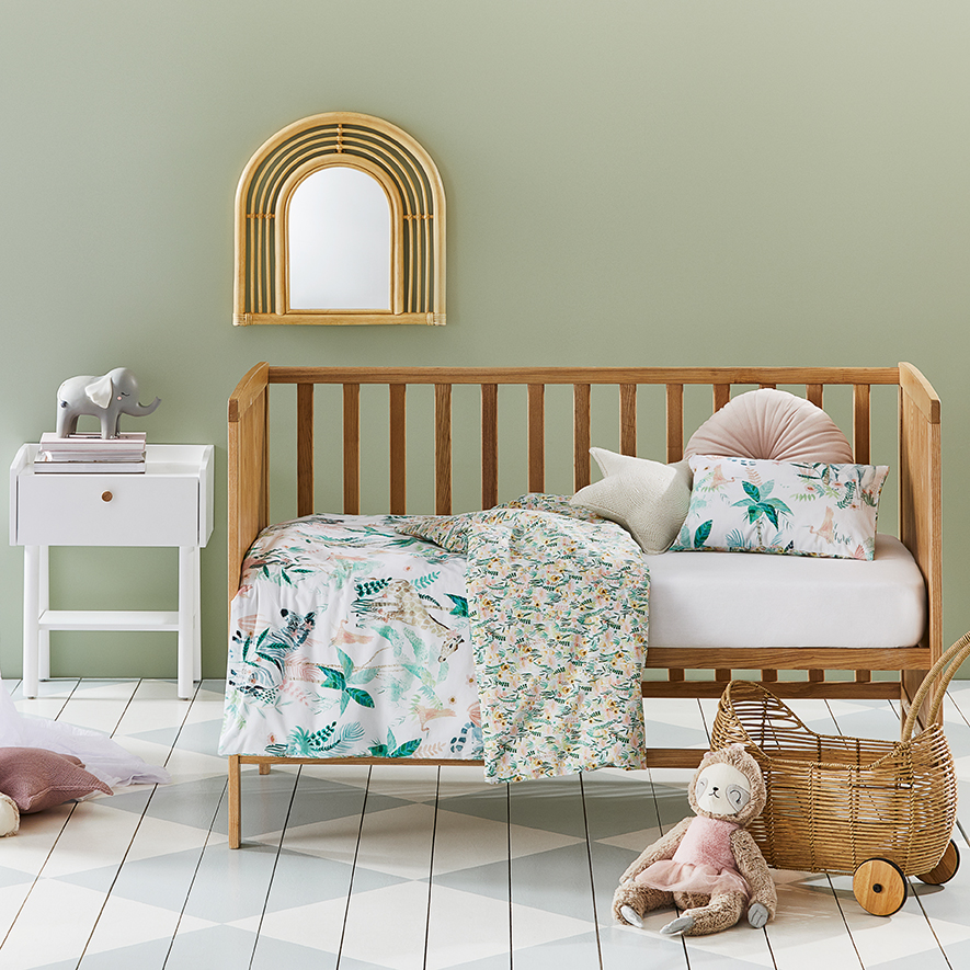 Hidden Jungle White Cot Quilt Cover Set Adairs