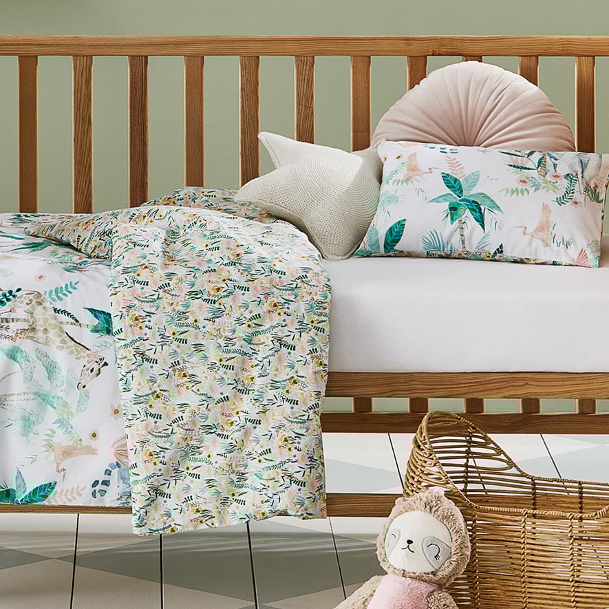 Hidden Jungle White Cot Quilt Cover Set Adairs