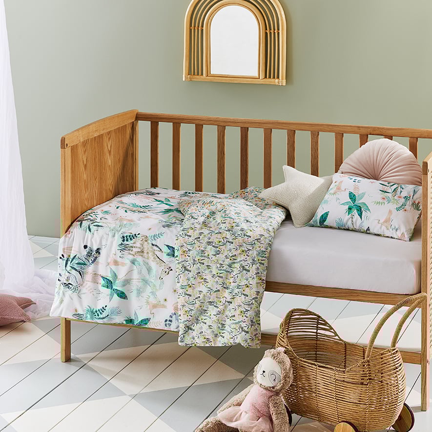 Hidden Jungle White Cot Quilt Cover Set Adairs