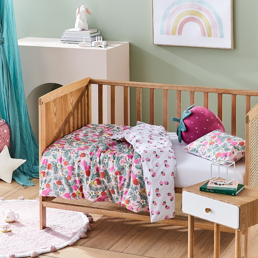 Strawberry Love Pink Cot Quilt Cover Set Adairs