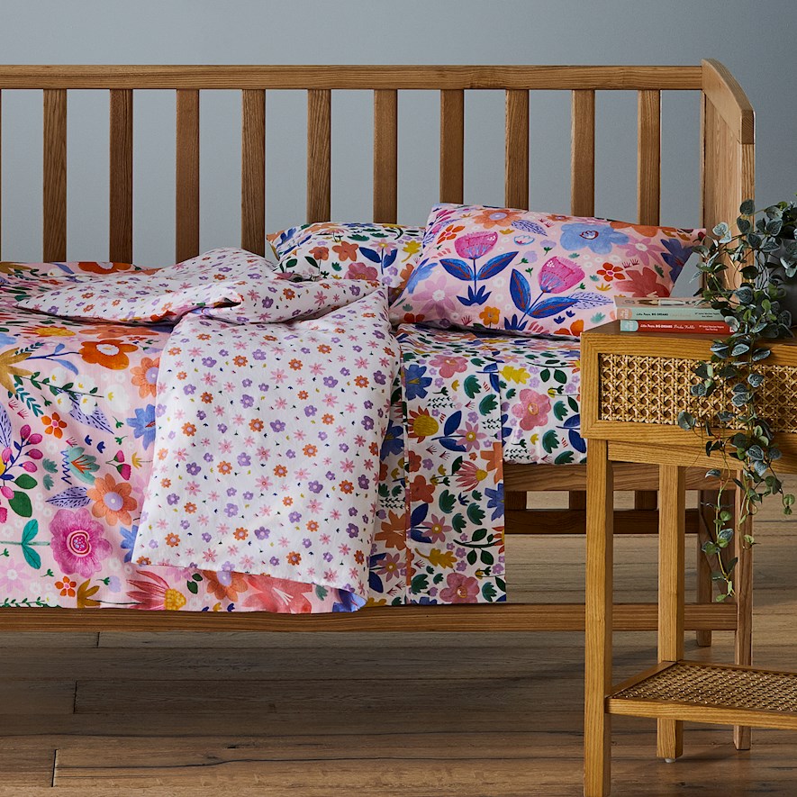 Bloom Pink Cot Quilt Cover Set Adairs