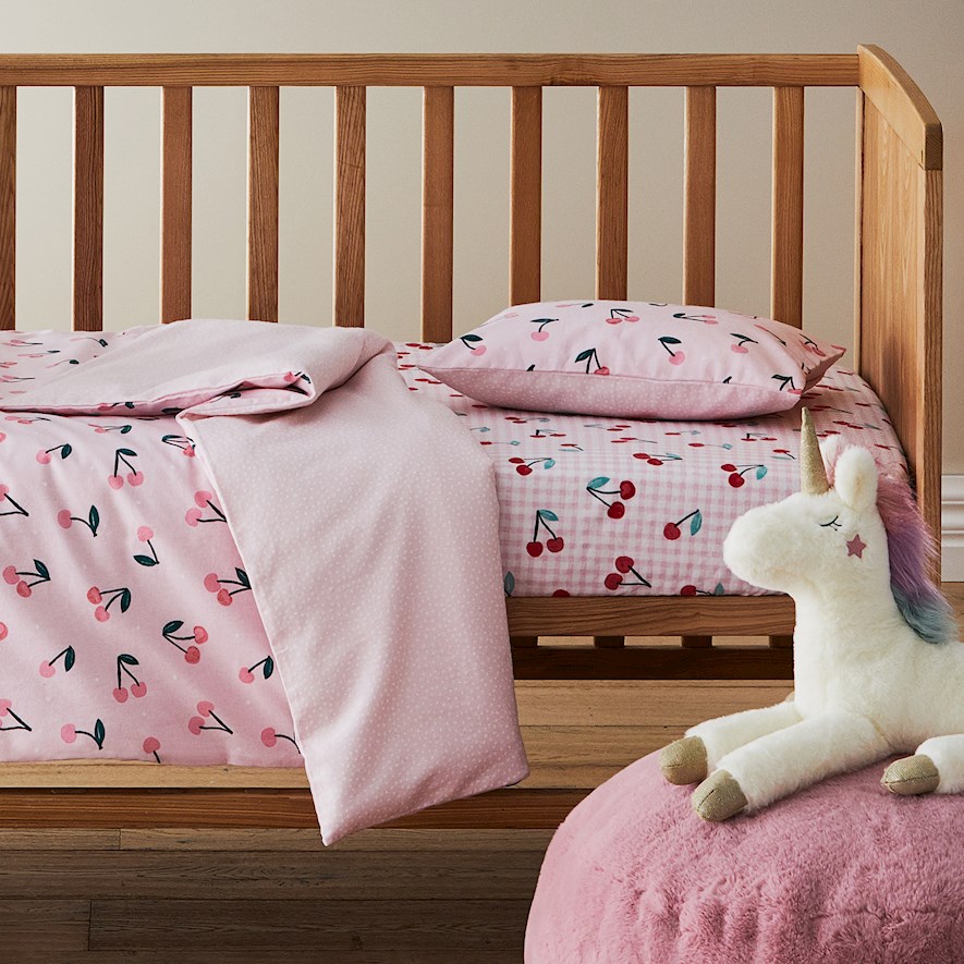 Sweet Cherry Pink Flannelette Cot Quilt Cover Set Adairs