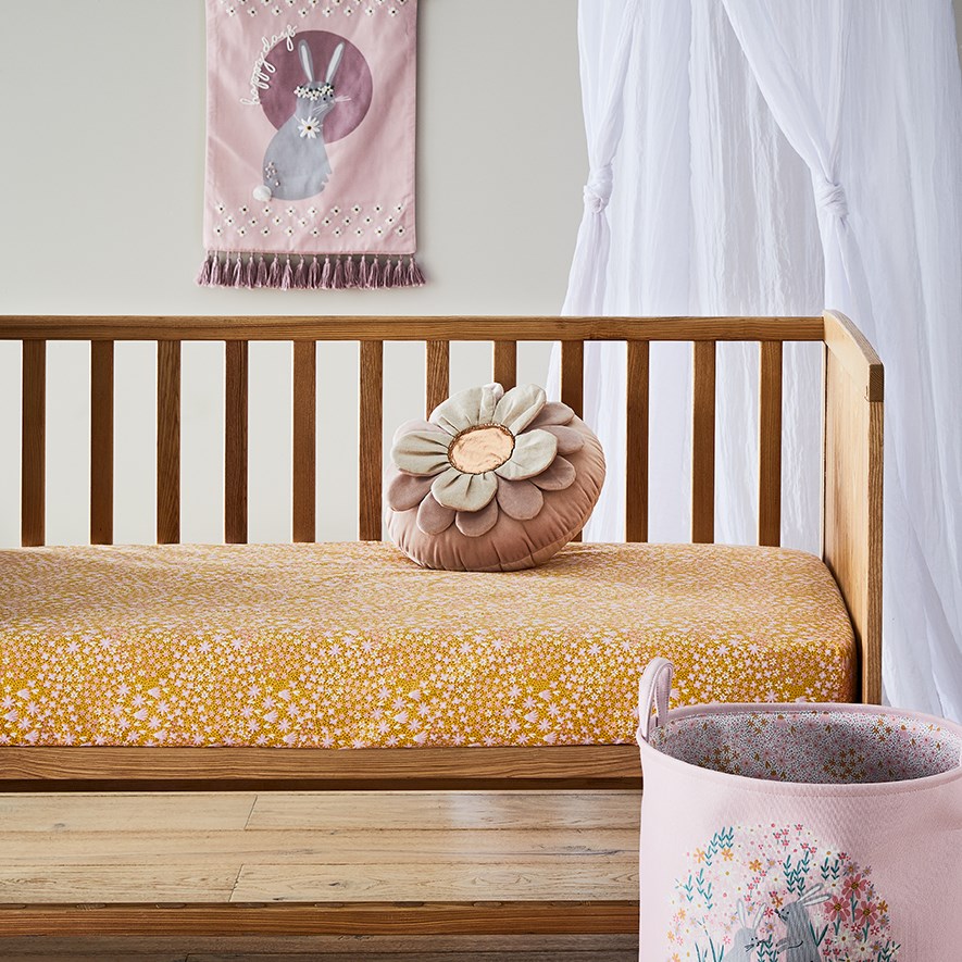 Ditsy Meadow Mustard Flannelette Cot Fitted Sheet Adairs