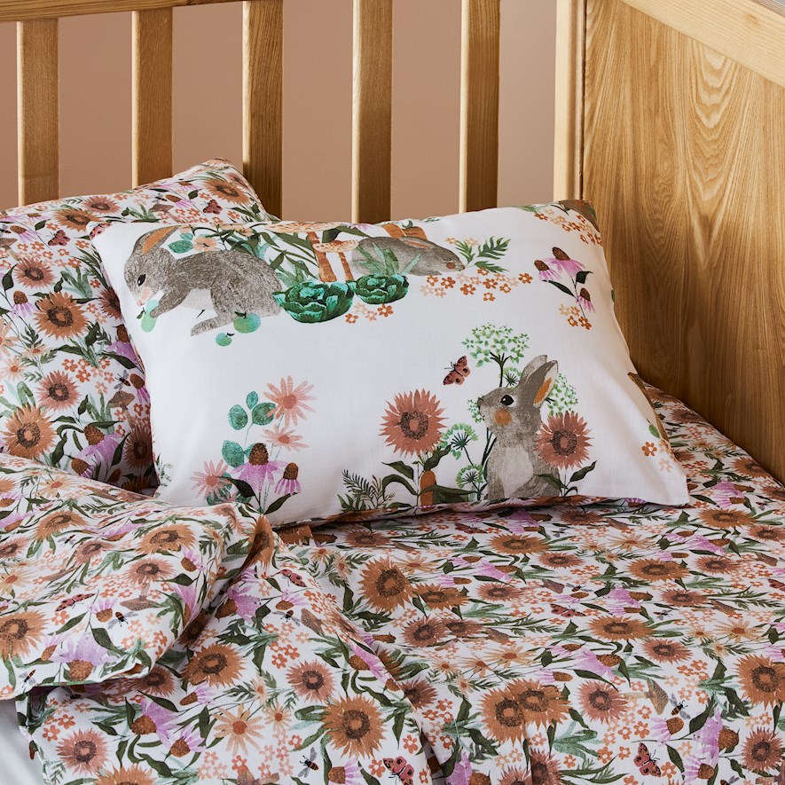 Bunny Garden White Cot Quilt Cover Set Adairs