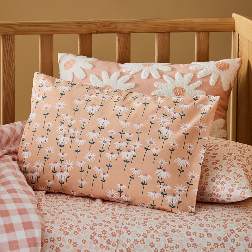 Daisy Stem Stonewashed Mustard Cot Quilt Cover Set Adairs