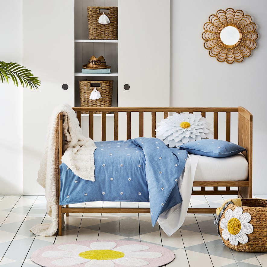 Chambray Daisy Denim Cot Quilt Cover Set Adairs