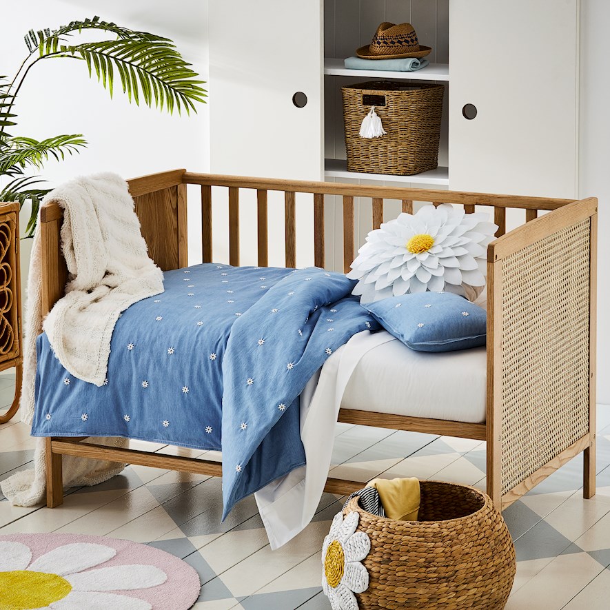 Chambray Daisy Denim Cot Quilt Cover Set Adairs
