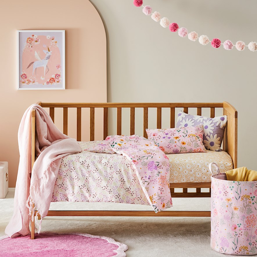 Adairs Kids Sashas Garden Soft Pink Cot Quilt Cover Set Adairs