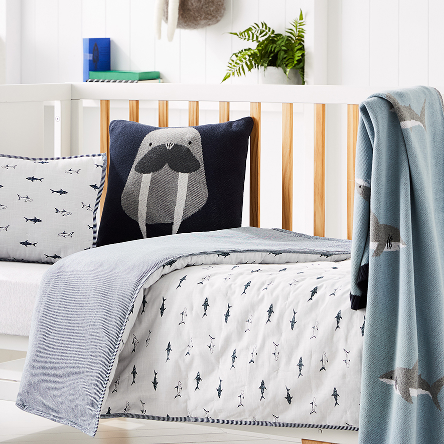 Rebecca Judd Loves Adairs Kids Shark Quilted Cot Quilt Cover Set Grey