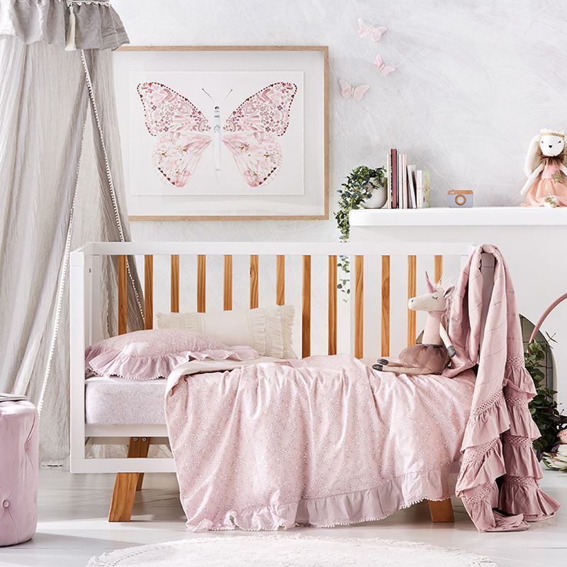 Butterfly Frill Cot Quilt Cover Set Pink