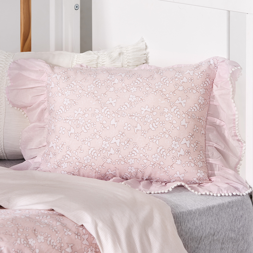 RJL Butterfly Frill Cot Quilt Cover Set Pink Adairs