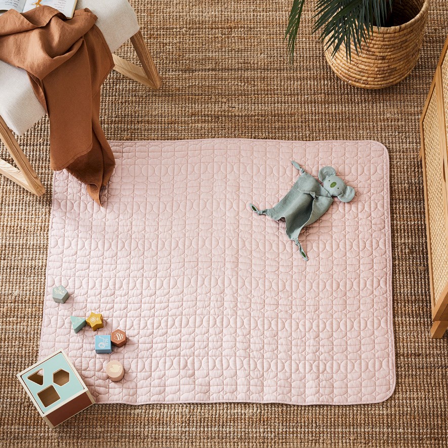 Vintage Washed Linen Nude Pink Quilted Play Mat Adairs