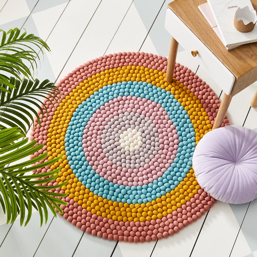 Designer Rainbow Stripe Felt Round Rug | Adairs