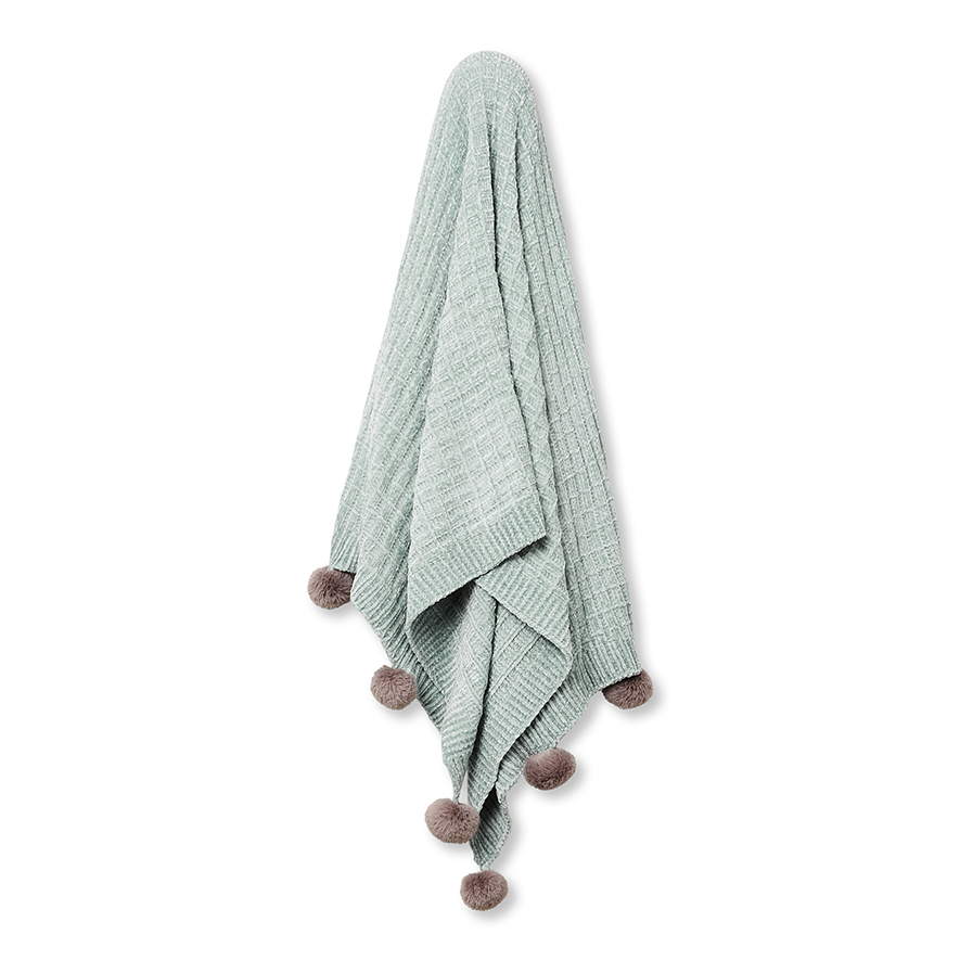 Silky Chenille Sage Pom Pom Throw Adairs