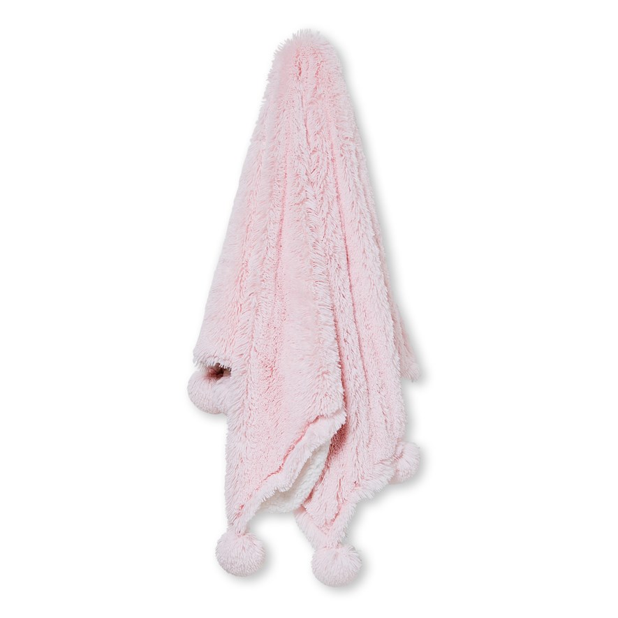 Snuggly Sherpa Pink Pom Pom Throw Adairs