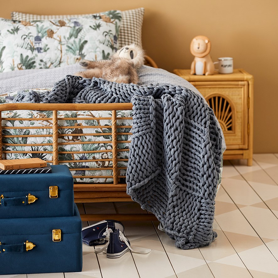 Chunky Knit Steel Grid Throw Adairs