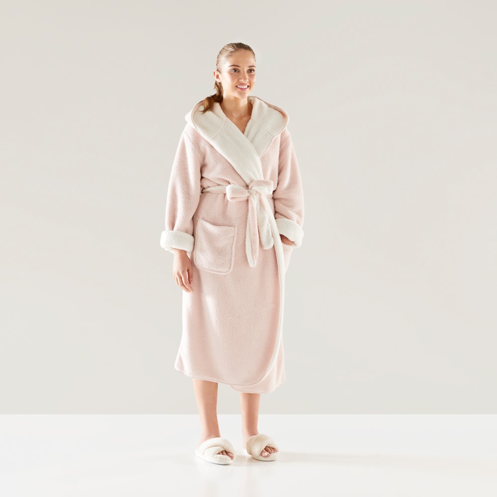 Women Hooded Dressing Gown Bathrobe Warm Soft Fleece Zip Long Robes |  Fruugo NZ