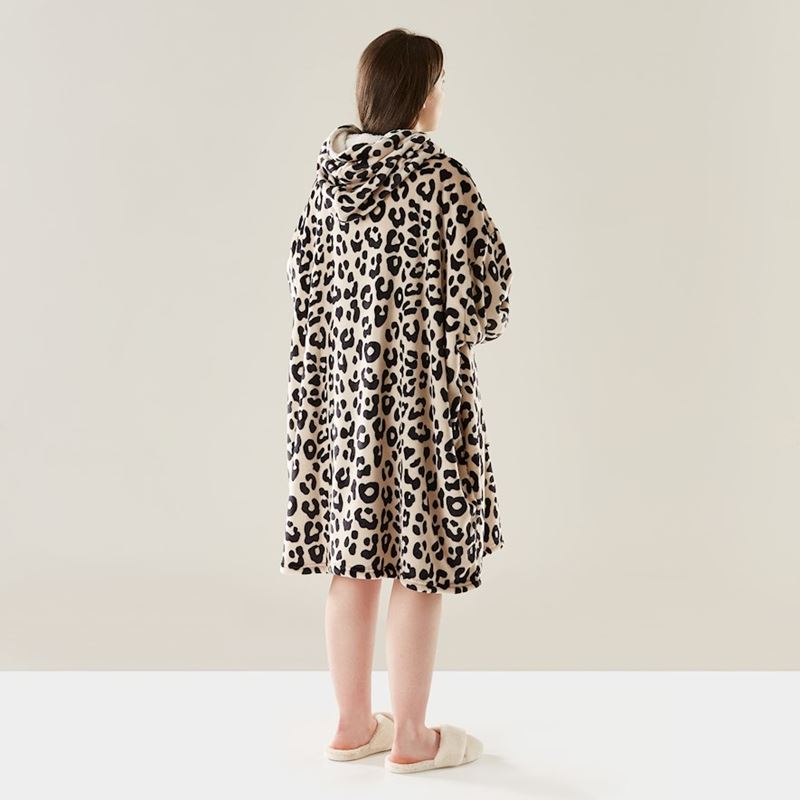 Teddy Hooded Blanket One Size Black/Natural Leopard