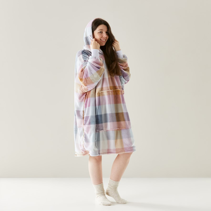 Teddy Soulful Check Hooded Blanket Adairs