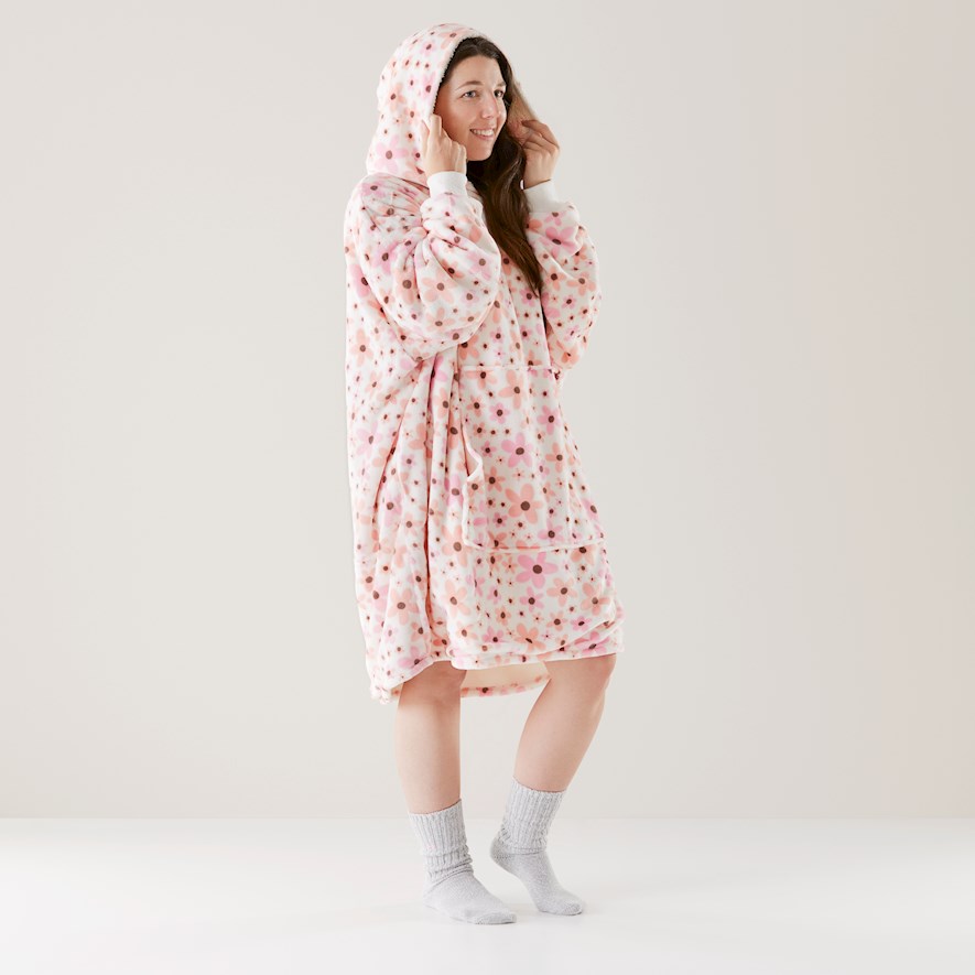 Adairs Teddy Pink Floral Hooded Blanket Adairs