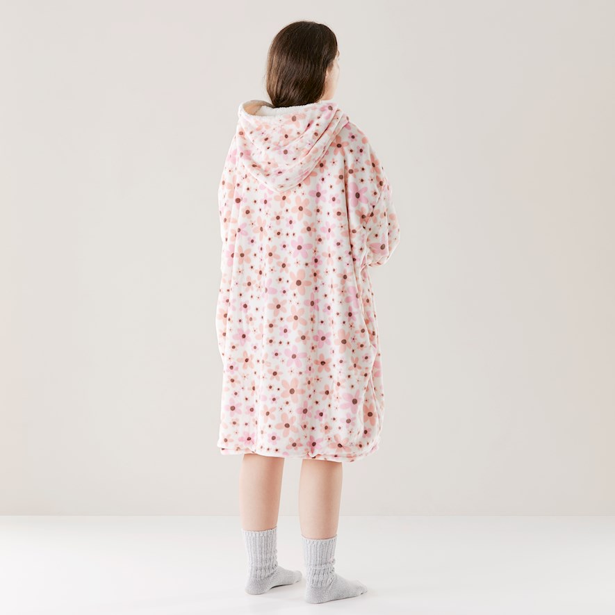 Adairs Teddy Pink Floral Hooded Blanket Adairs