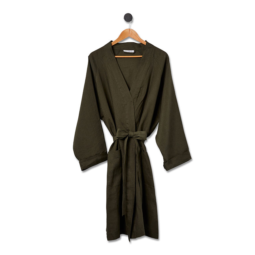 Vintage Washed Linen Bathrobe in Beetle Adairs