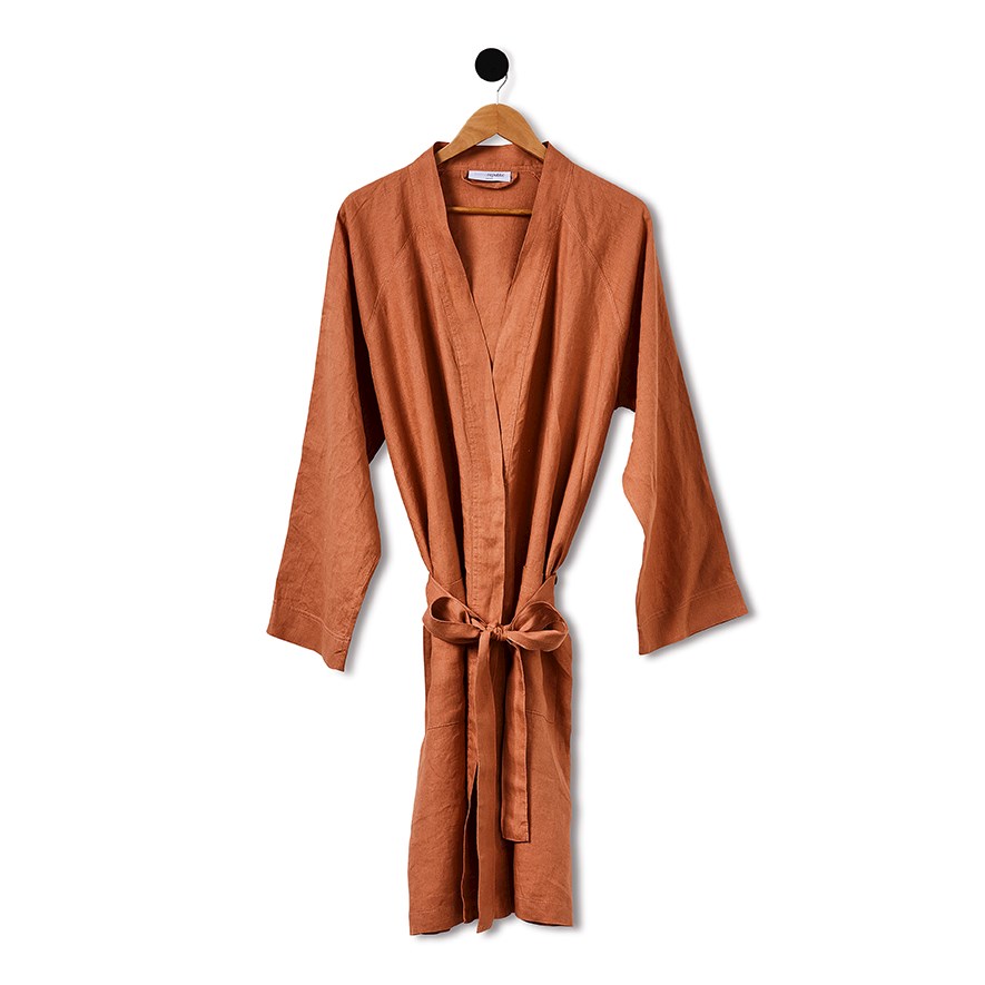 Vintage Washed Linen Brick Bath Robe | Adairs