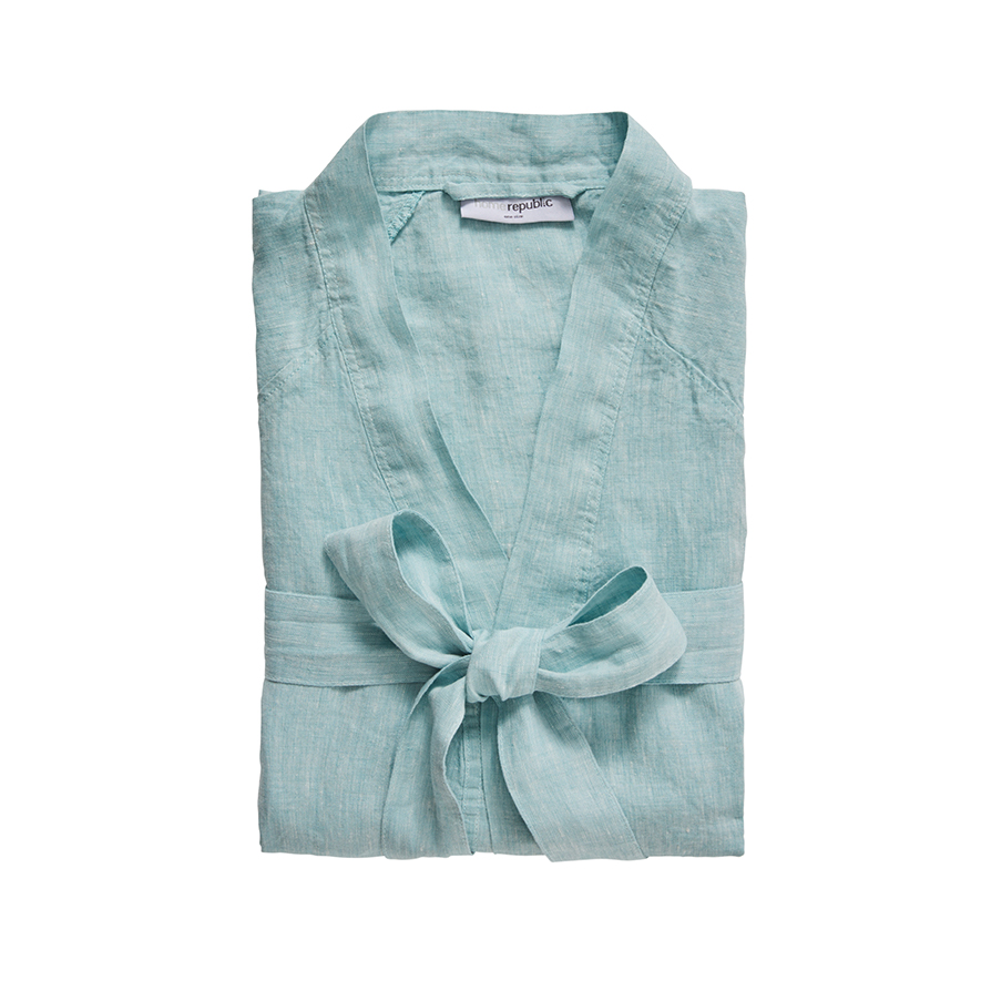 Vintage Washed Linen Bathrobe Caribbean Blue Adairs