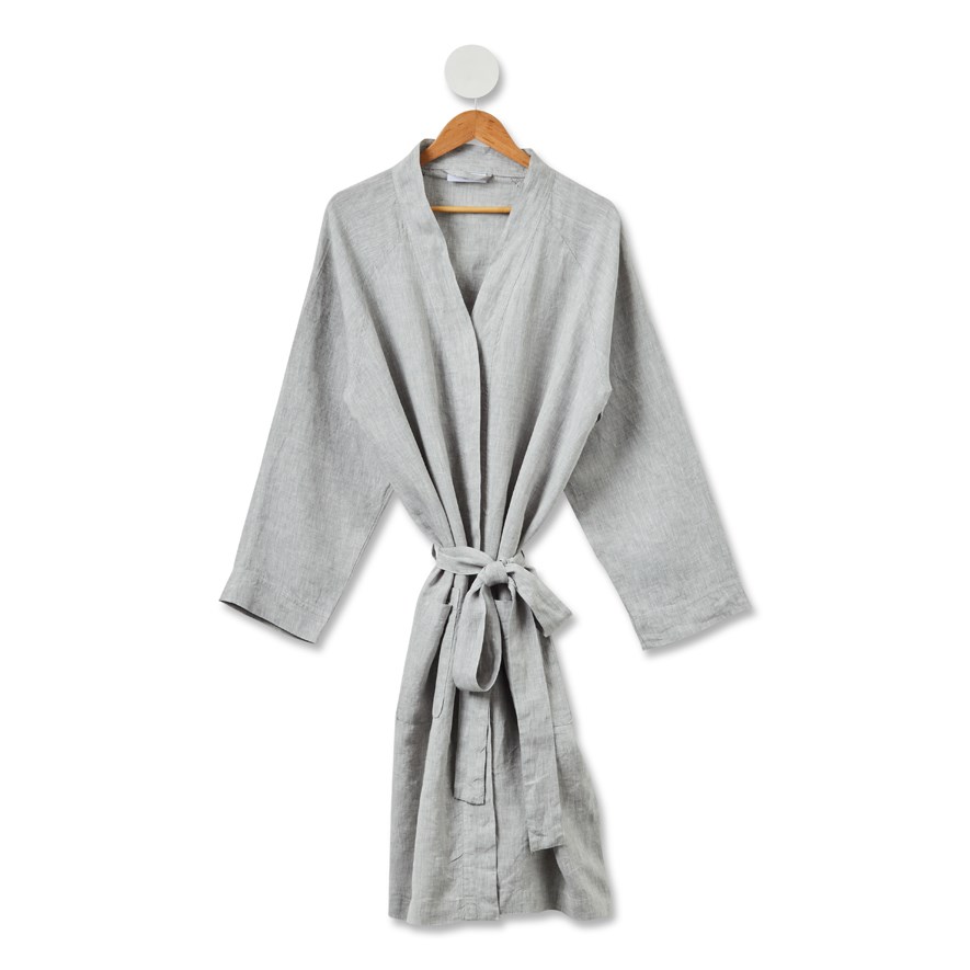 Vintage Washed Grey Marle Linen Robe Adairs
