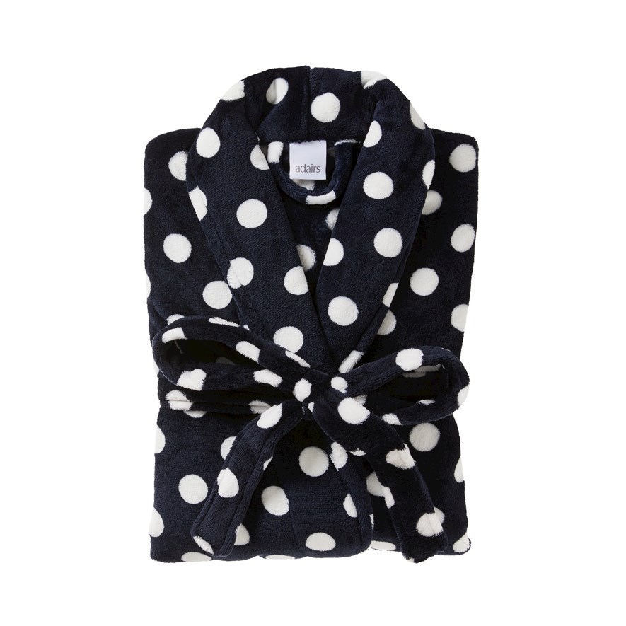 Ultra Soft Navy & White Spot Bathrobe Adairs