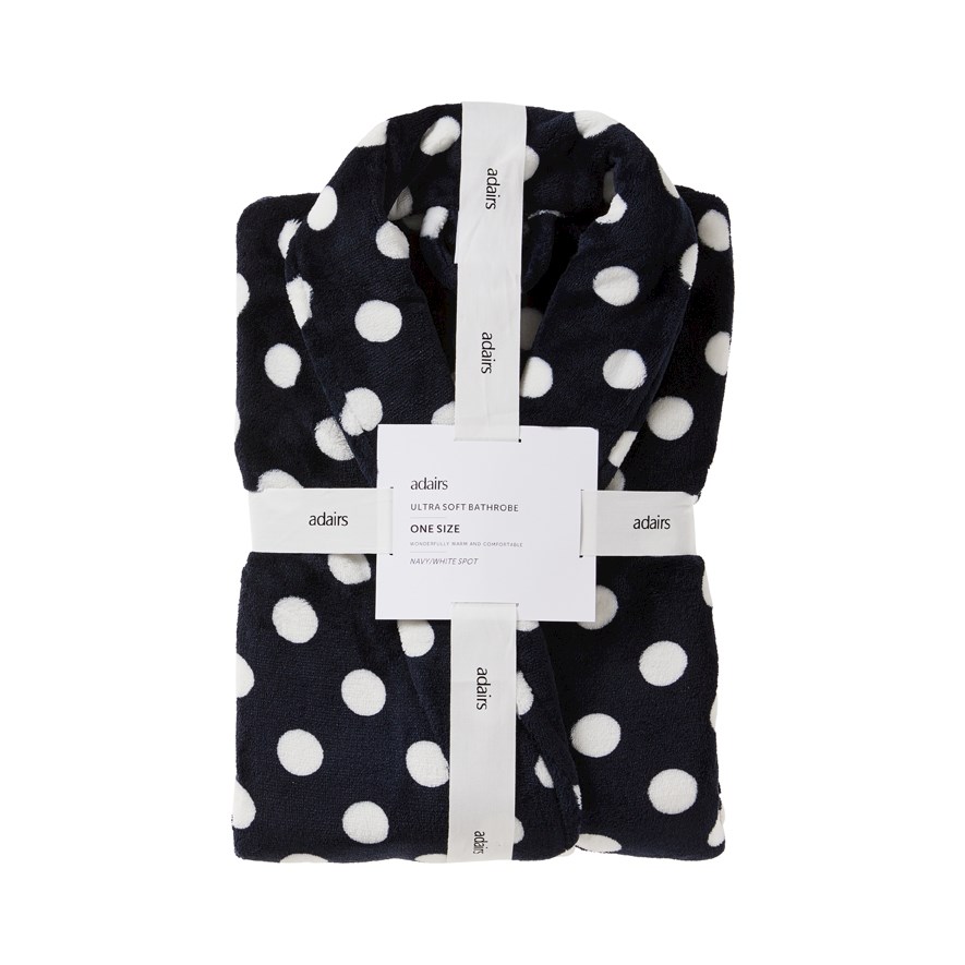 Ultra Soft Navy & White Spot Bathrobe Adairs