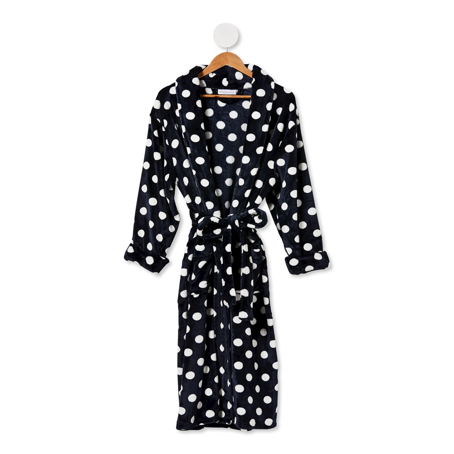 Ultra Soft Navy & White Spot Bathrobe Adairs