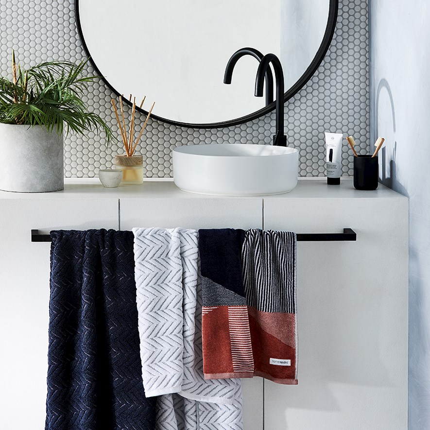 Navy and silver towels cheap