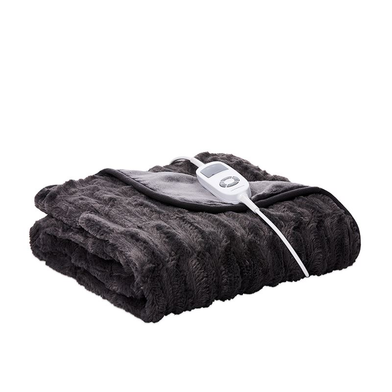 Deluxe Heated Coal Faux Fur Blanket   
