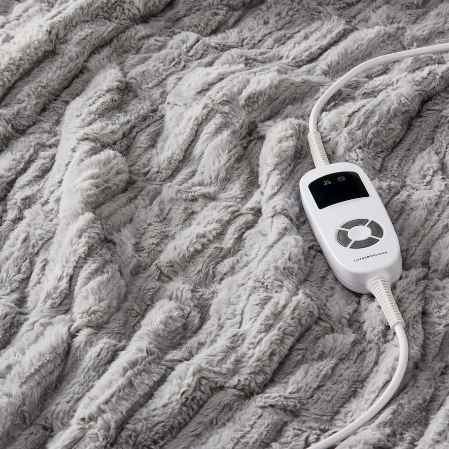 Deluxe Heated Soft Grey Faux Fur Blanket Adairs