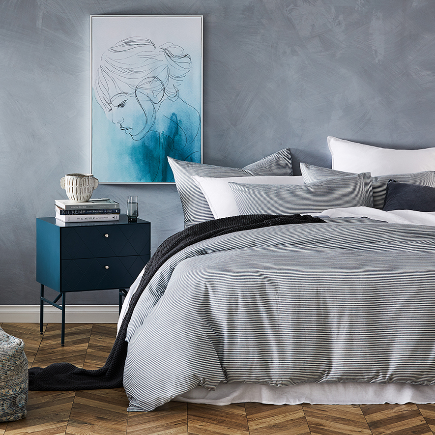 Printed Flannelette Navy Stripe Quilt Cover Set Adairs