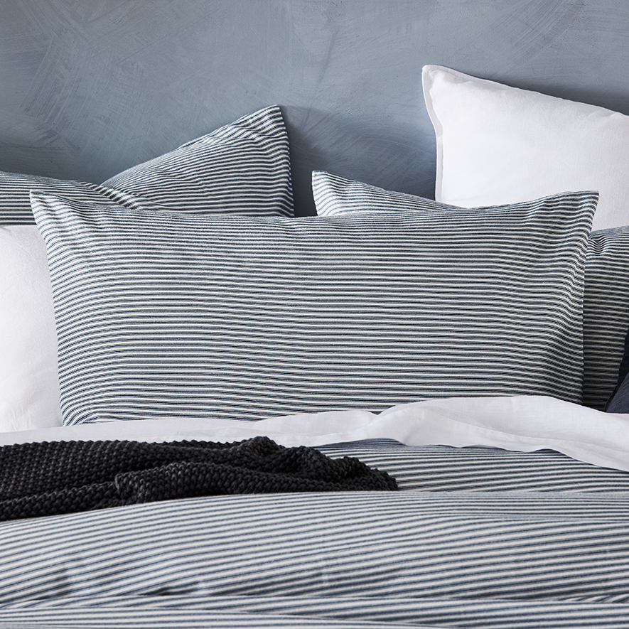 Printed Flannelette Navy Stripe Quilt Cover Set Adairs