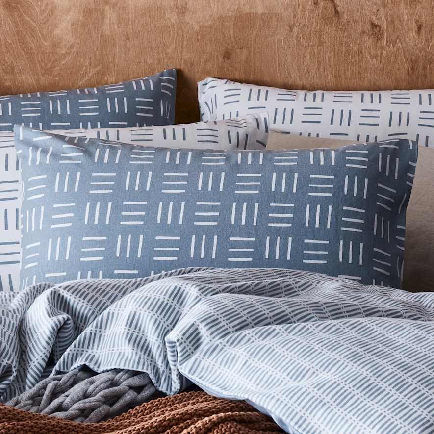 Printed Dusty Blue Geo Flannelette Quilt Cover Set + Pillowcases Adairs