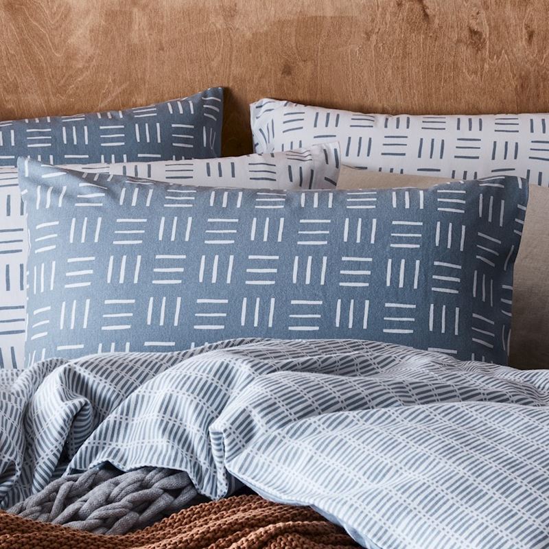 Printed Dusty Blue Geo Flannelette Quilt Cover Set + Pillowcases